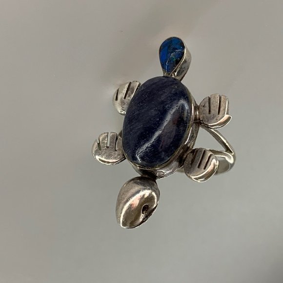 925 Amethyst and Lapis Lazuli Turtle Ring - Sz 6.5 - Picture 2 of 5